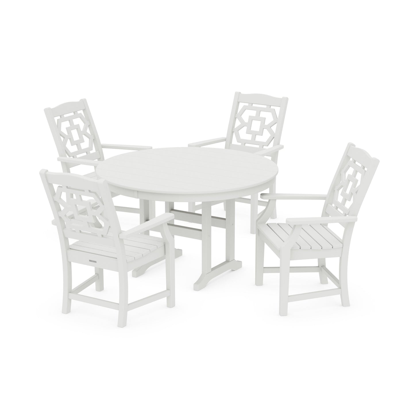 POLYWOOD Chinoiserie 5-Piece Round Farmhouse Dining Set — Vintage White