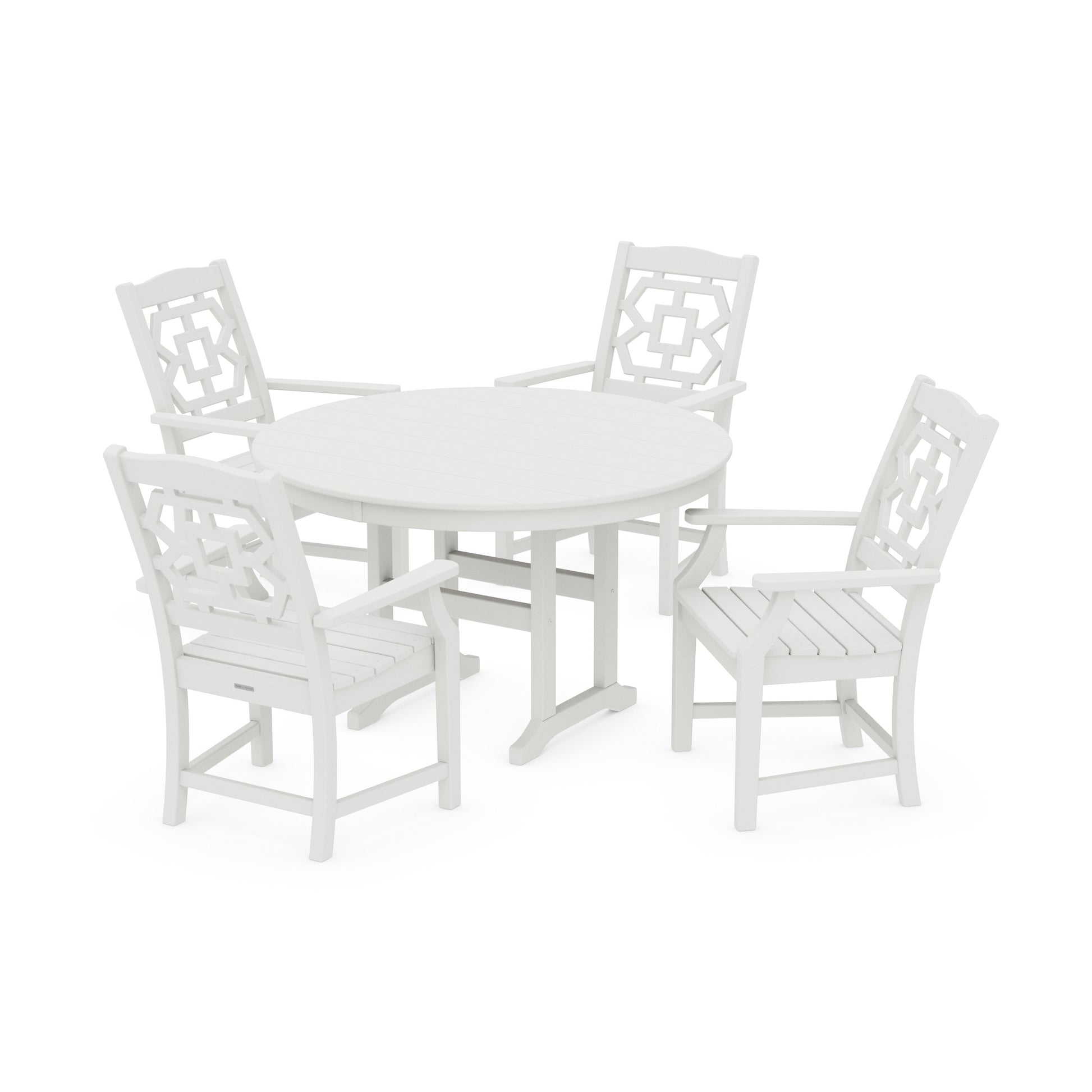 POLYWOOD Chinoiserie 5-Piece Round Farmhouse Dining Set — Vintage White