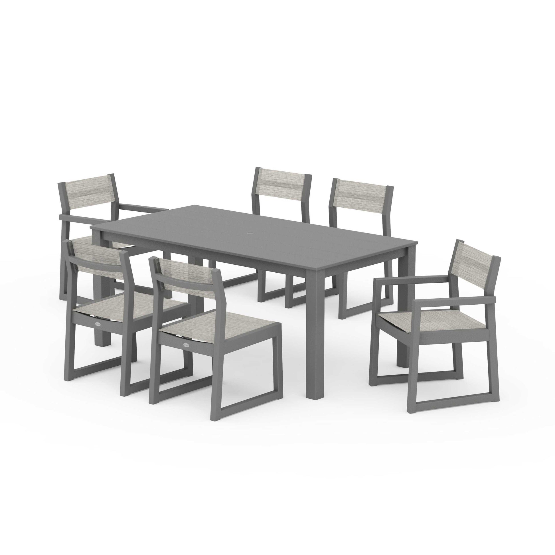 POLYWOOD EDGE Sling 7-Piece Parsons Dining Set — Slate Grey / Birch Sling
