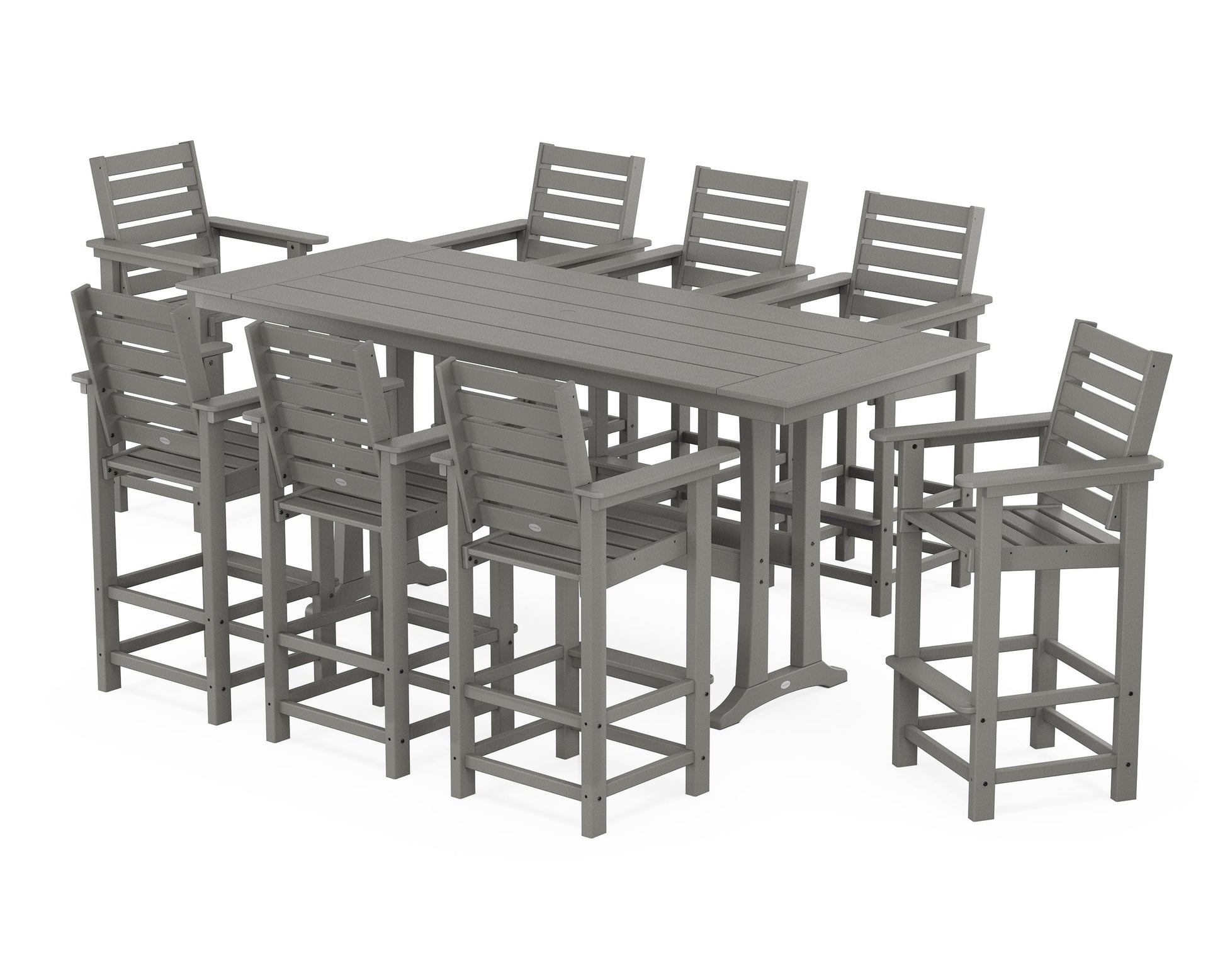 POLYWOOD Captain 9-Piece Farmhouse Bar Set with Trestle Legs — Slate Grey