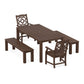 POLYWOOD Chinoiserie 5-Piece Parsons Dining Set with Benches — Mahogany