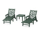 POLYWOOD Chippendale 3-Piece Chaise Set with Arms and Wheels — Green