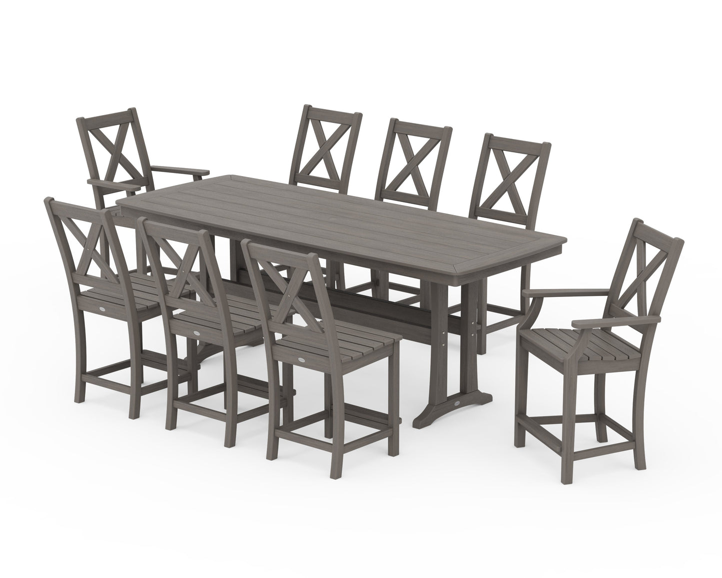 POLYWOOD Braxton 9-Piece Counter Set with Trestle Legs — Driftwood