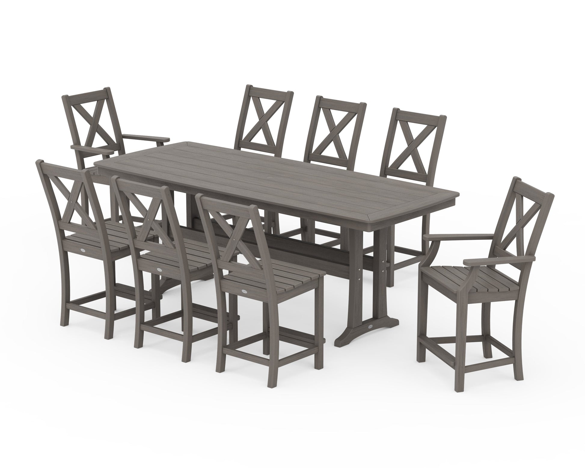 POLYWOOD Braxton 9-Piece Counter Set with Trestle Legs — Driftwood