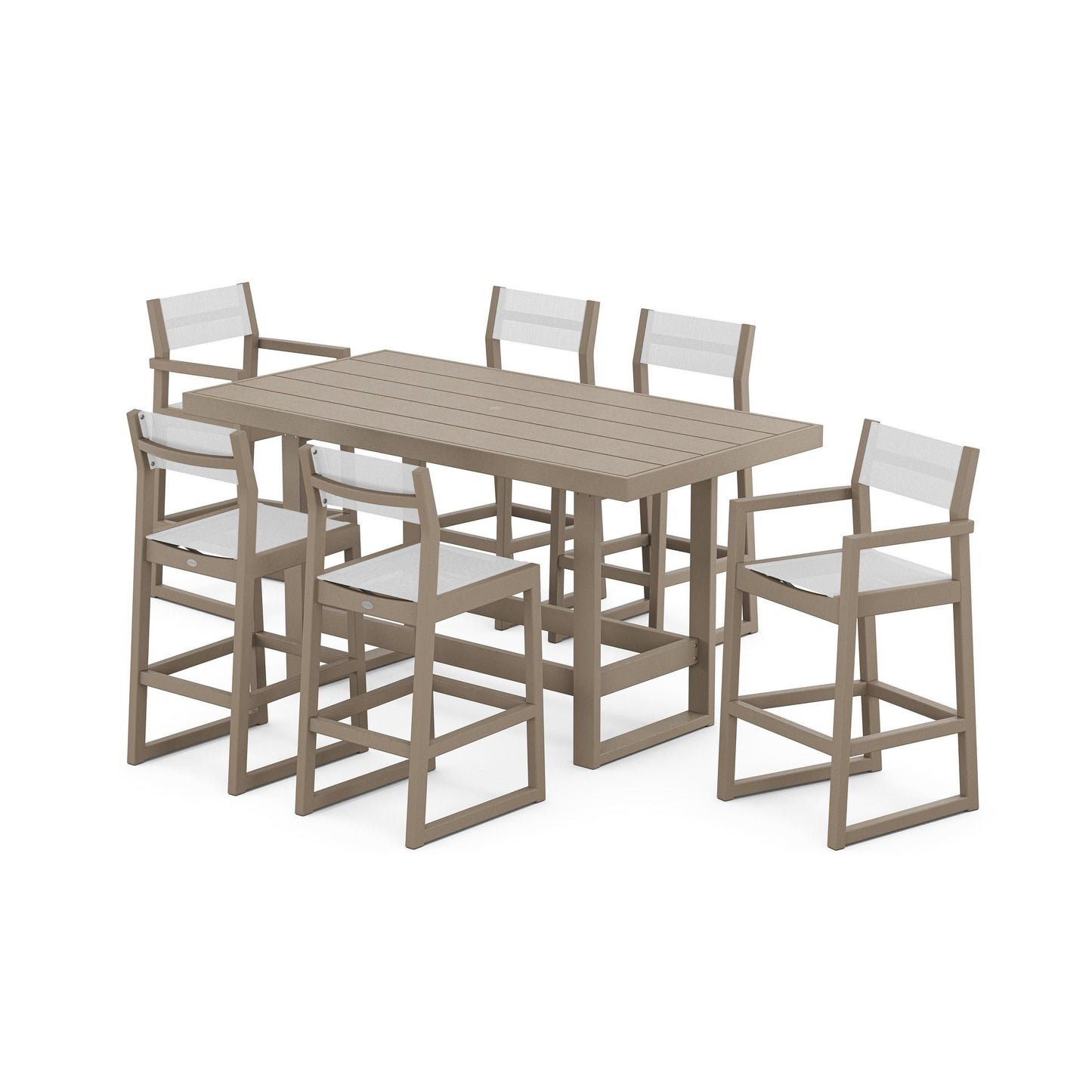 POLYWOOD EDGE Sling 7-Piece Bar Table Set — Vintage Sahara / White Sling