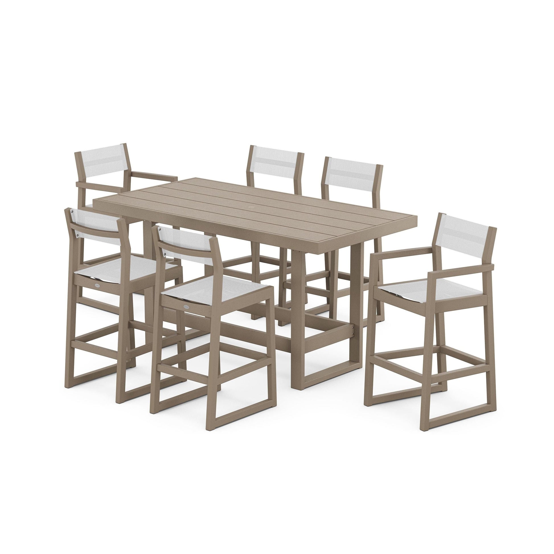 POLYWOOD EDGE Sling 7-Piece Bar Table Set — Vintage Sahara / White Sling