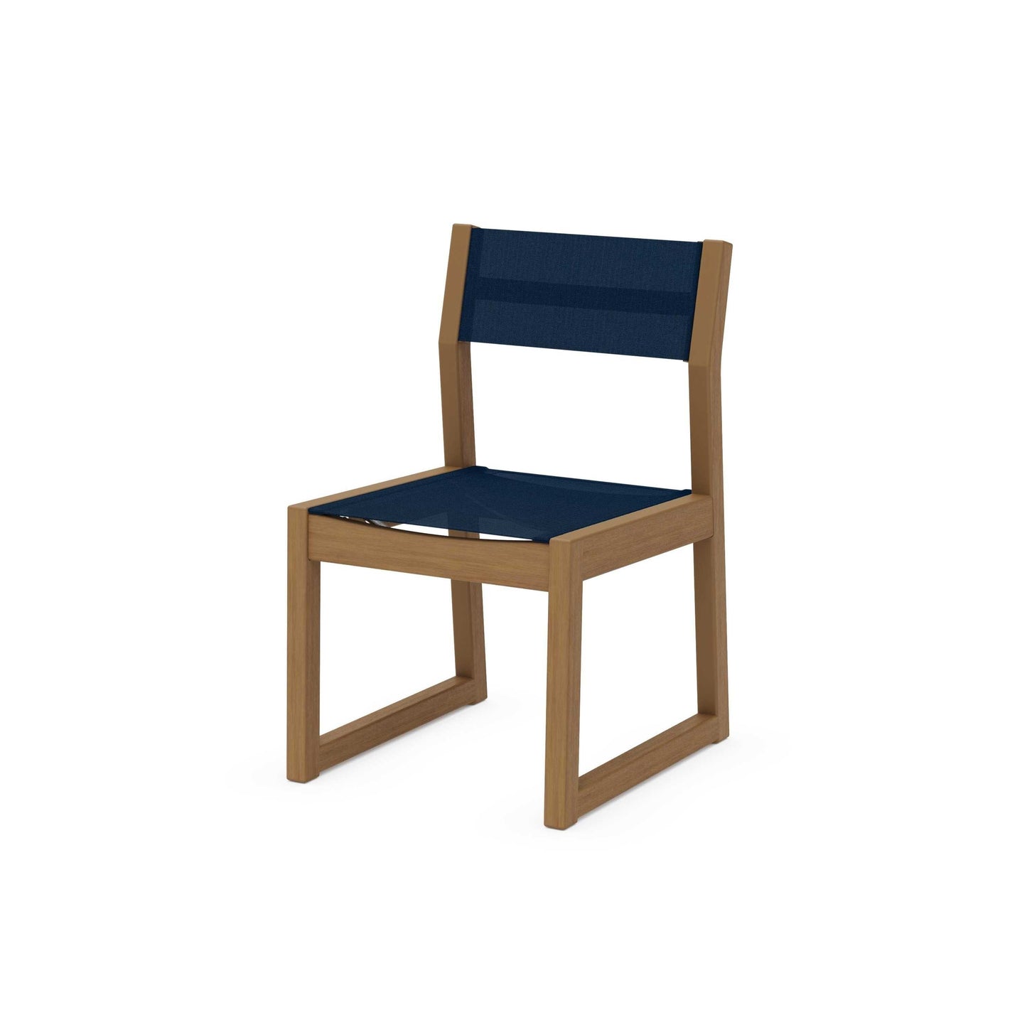 POLYWOOD EDGE Sling Dining Side Chair — Natural / Navy Blue Sling
