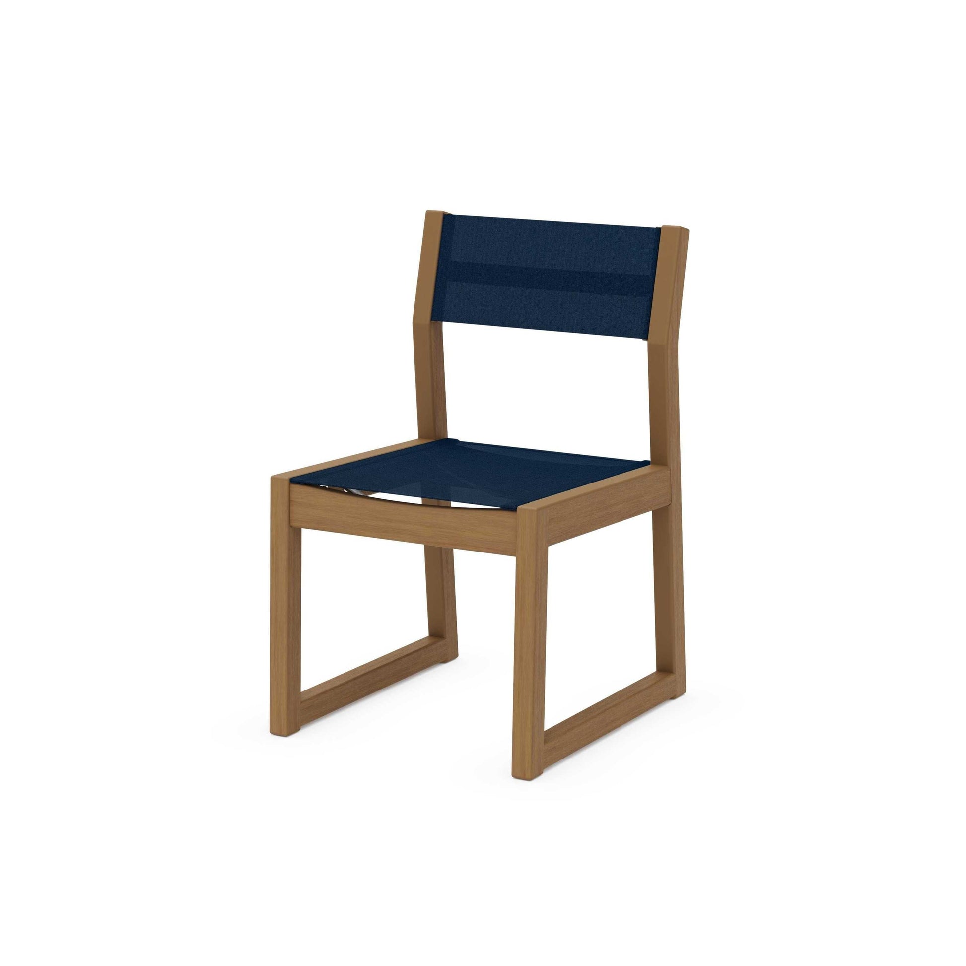 POLYWOOD EDGE Sling Dining Side Chair — Natural / Navy Blue Sling