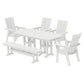 POLYWOOD Modern Curveback Adirondack 6-Piece Dining Set with Bench — White