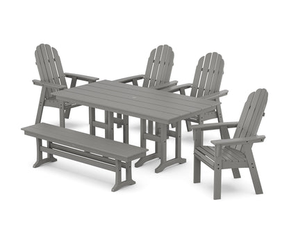 POLYWOOD Vineyard Curveback Adirondack Chair 6-Piece Farmhouse Dining Set with Bench — Slate Grey