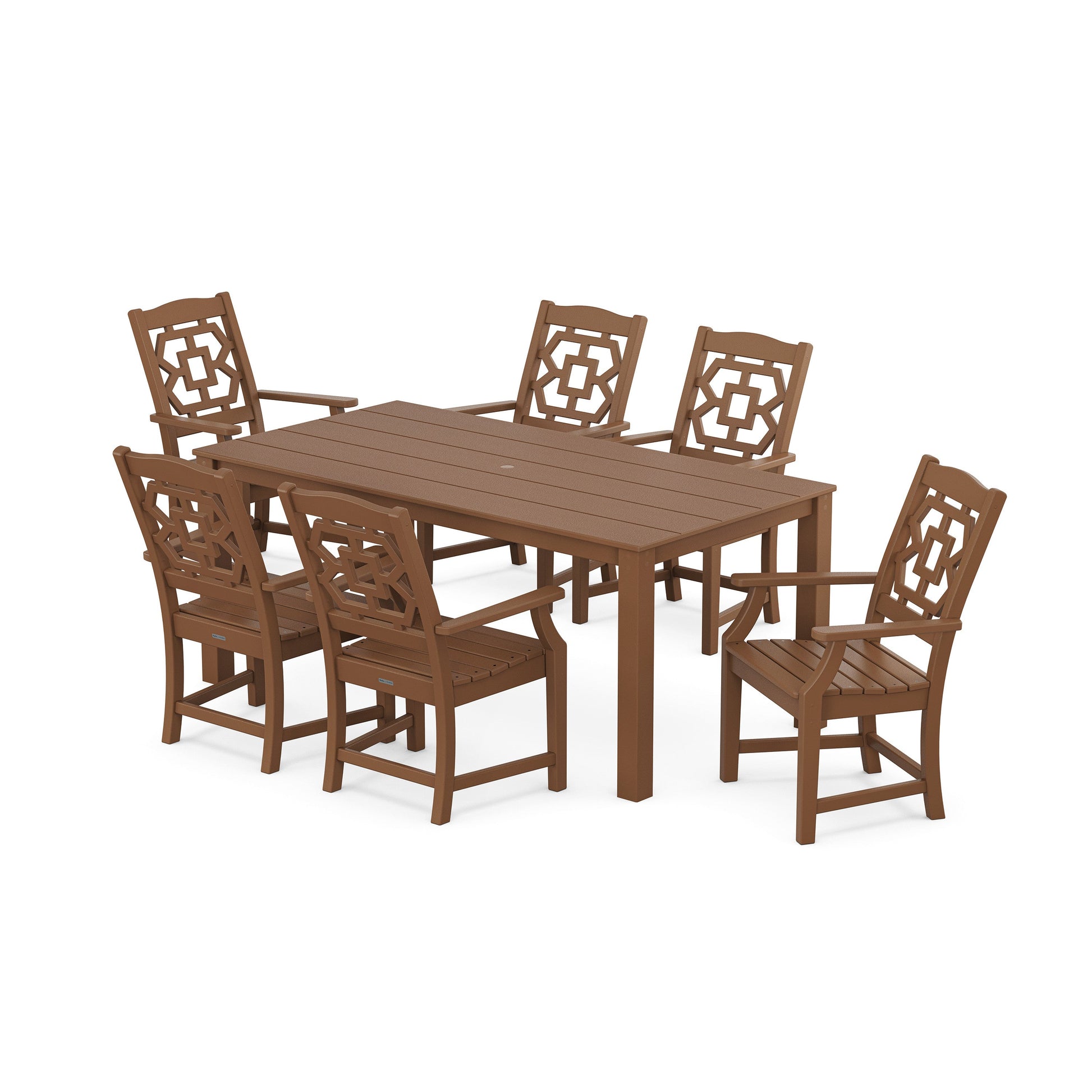 POLYWOOD Chinoiserie Arm Chair 7-Piece Parsons Dining Set — Teak