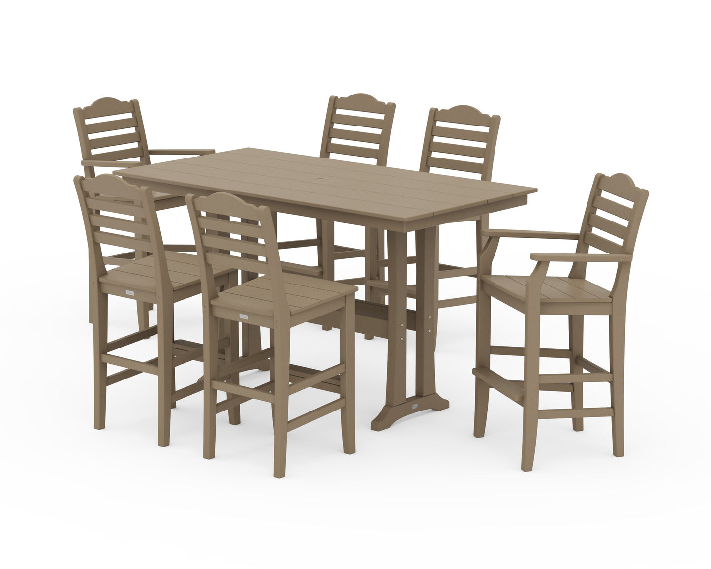 POLYWOOD Savannah 7-Piece Farmhouse Bar Set with Trestle Legs — Vintage Sahara