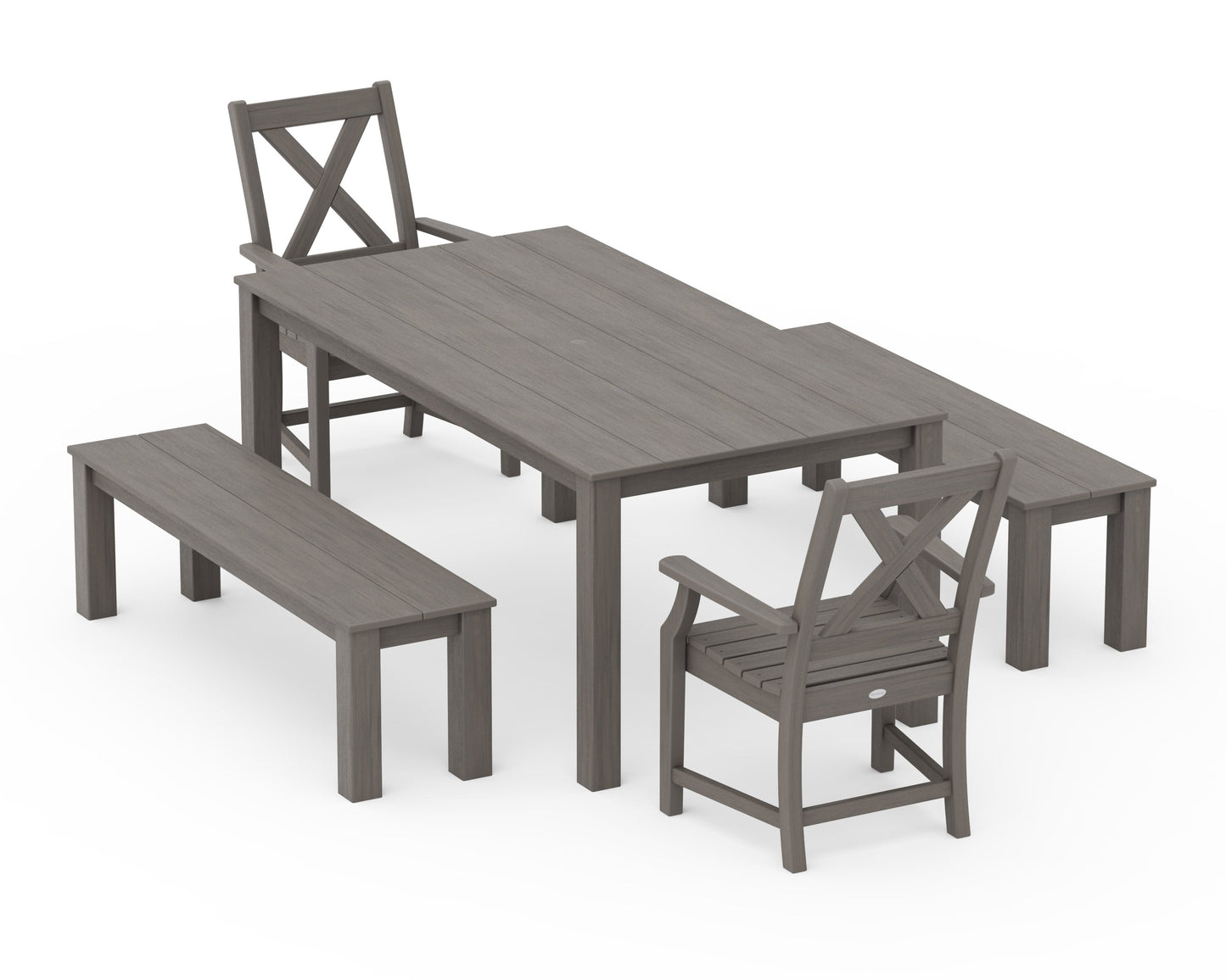 POLYWOOD Braxton 5-Piece Parsons Dining Set with Benches — Driftwood