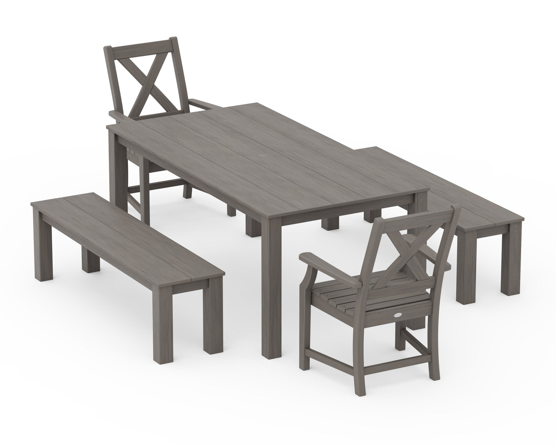 POLYWOOD Braxton 5-Piece Parsons Dining Set with Benches — Driftwood
