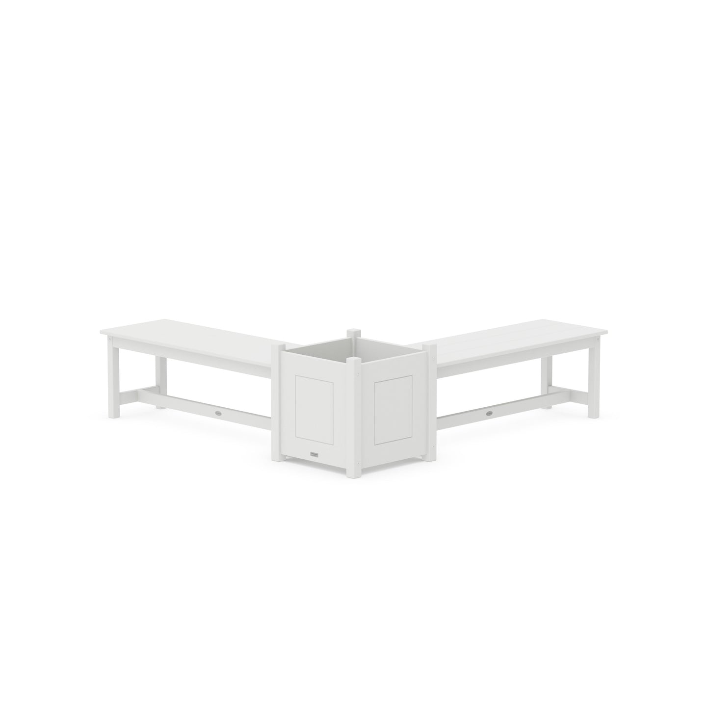 POLYWOOD 48" Country Living L- Shaped Planter Bench Set- Large — White