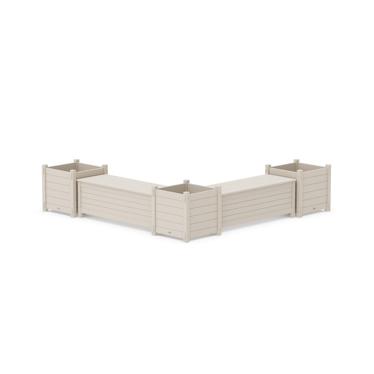 POLYWOOD 48" Nautical L- Shaped Planter Storage Bench Corner Set- Large — Sand