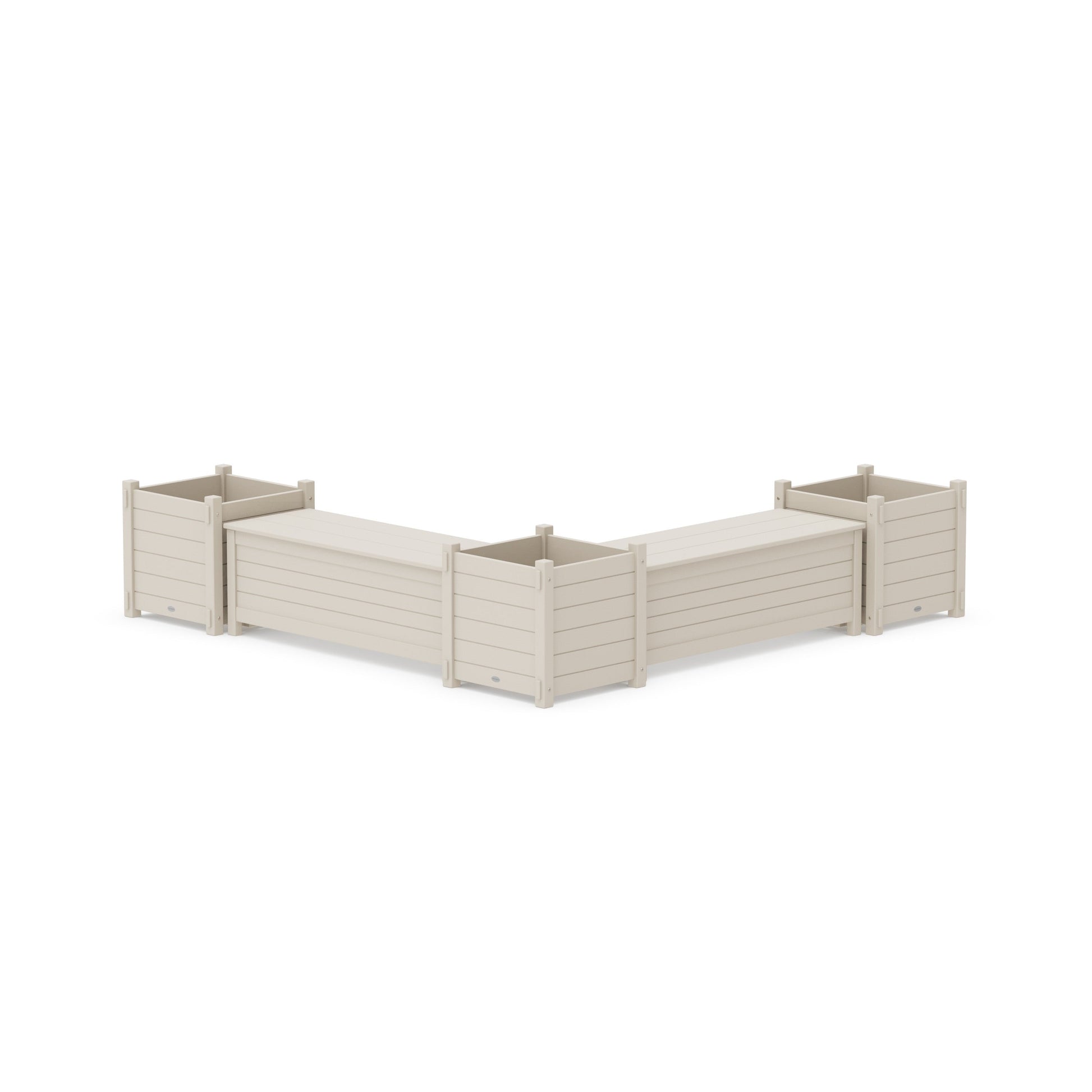 POLYWOOD 48" Nautical L- Shaped Planter Storage Bench Corner Set- Large — Sand