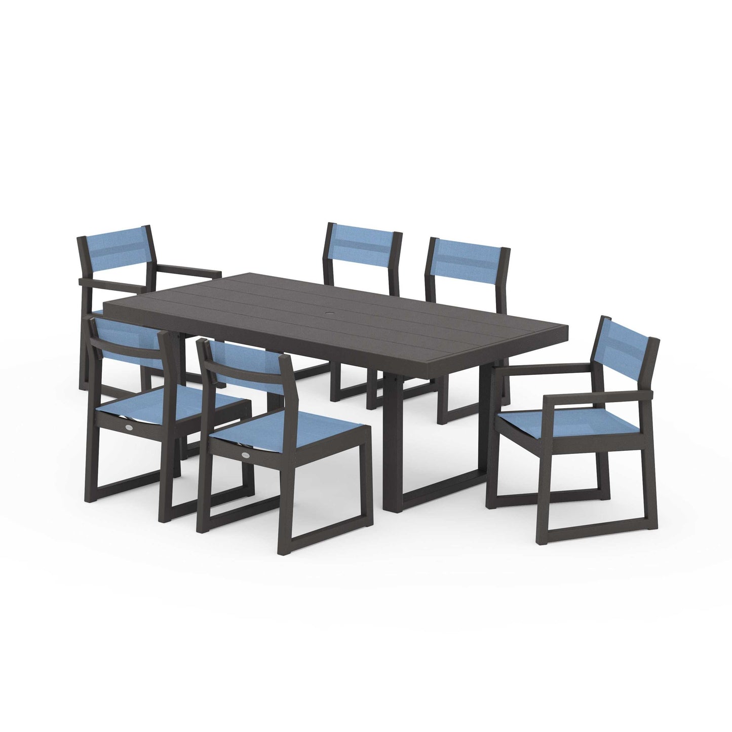 POLYWOOD EDGE Sling 7-Piece Dining Set — Vintage Coffee / Poolside Sling