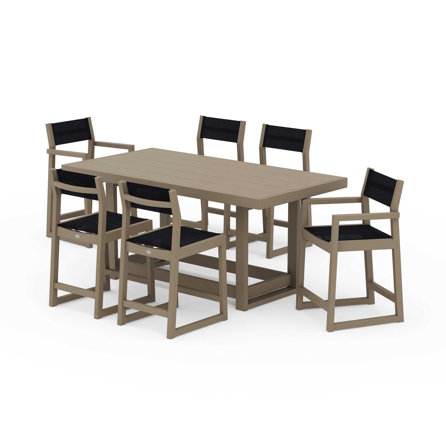 POLYWOOD EDGE Sling 7-Piece Counter Table Set — Vintage Sahara / Black Sling