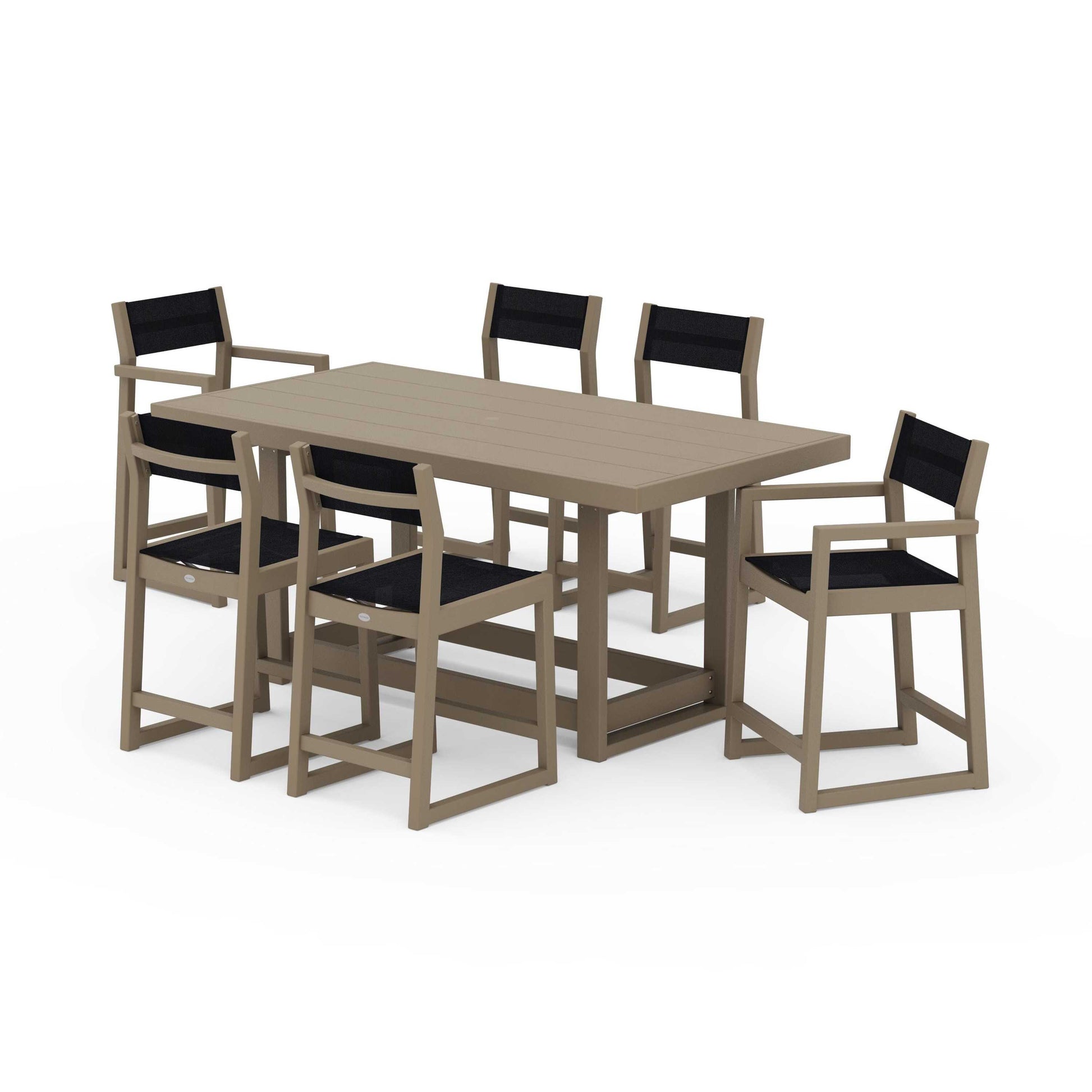 POLYWOOD EDGE Sling 7-Piece Counter Table Set — Vintage Sahara / Black Sling