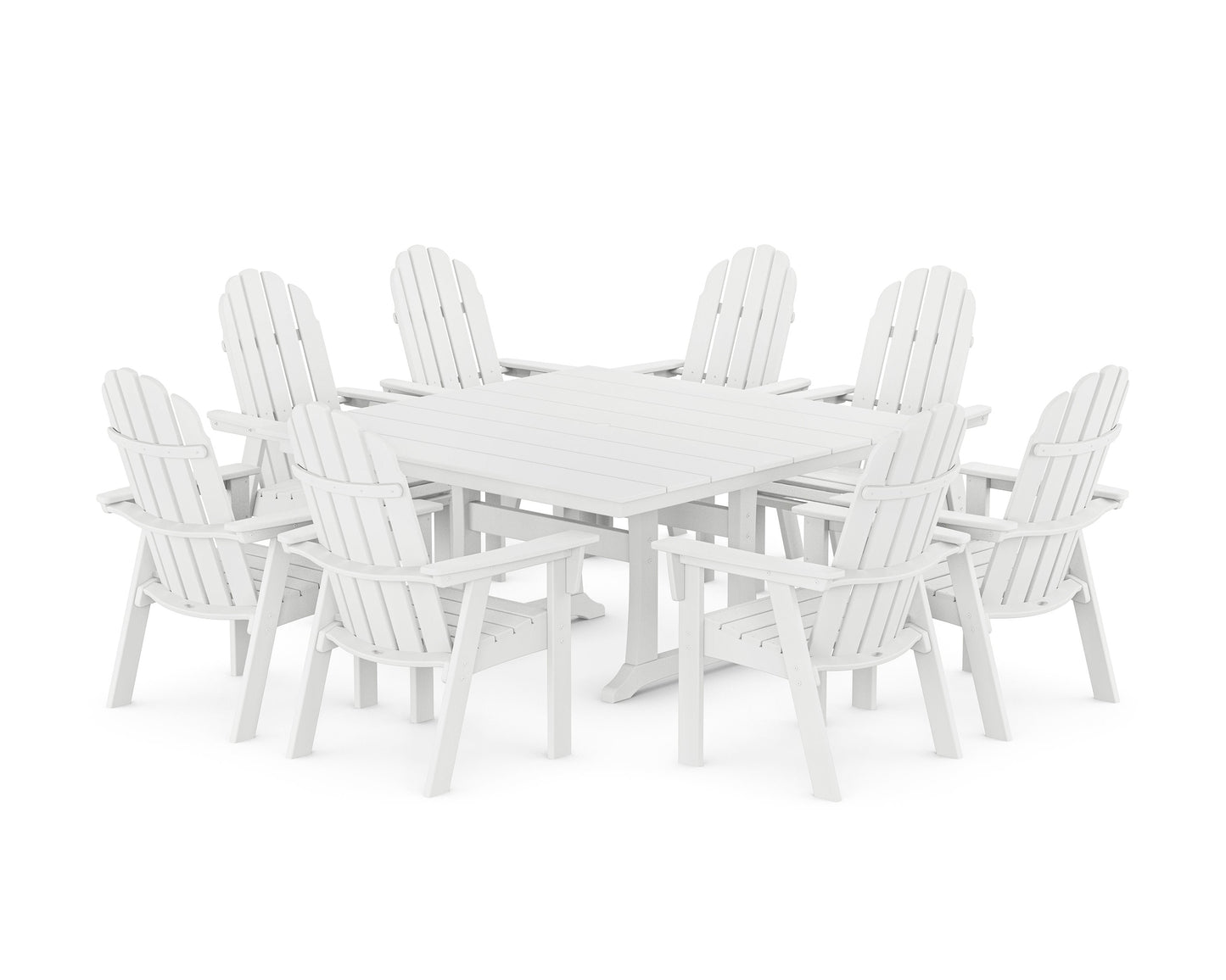 POLYWOOD Vineyard Curveback Adirondack 9-Piece Square Farmhouse Dining Set with Trestle Legs — White