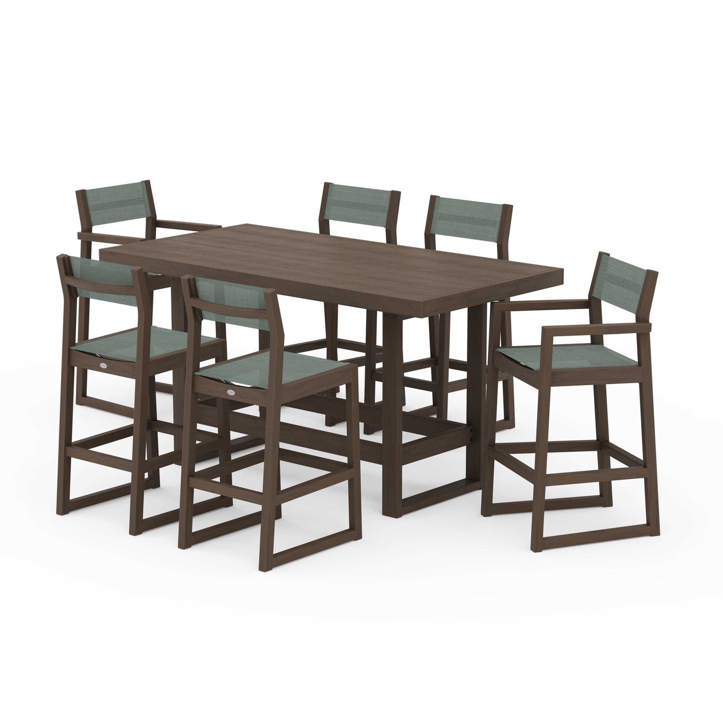 POLYWOOD EDGE Sling 7-Piece Bar Table Set — Kona / Dupioni Sea Mist Sling