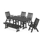 POLYWOOD Vineyard Folding Chair 6-Piece Farmhouse Dining Set with Bench — Black