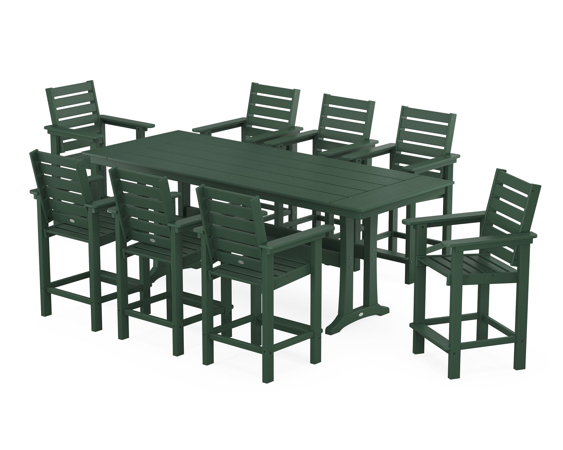 POLYWOOD Captain 9-Piece Farmhouse Counter Set with Trestle Legs — Green