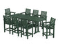 POLYWOOD Captain 9-Piece Farmhouse Counter Set with Trestle Legs — Green