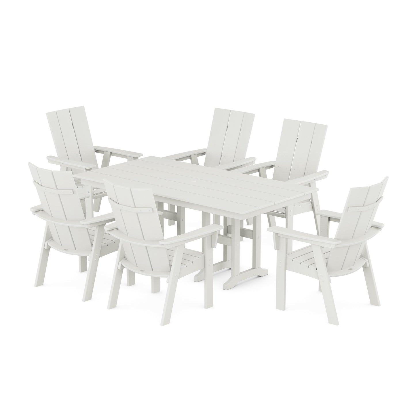 POLYWOOD Modern Curveback Adirondack 7-Piece Farmhouse Dining Set — Vintage White