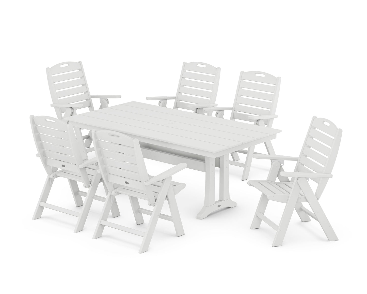 POLYWOOD Nautical Highback 7-Piece Farmhouse Dining Set with Trestle Legs — White
