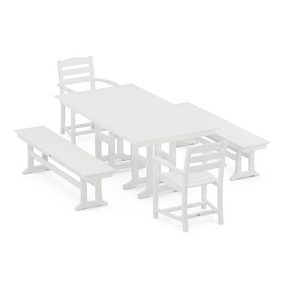 Polywood - La Casa Café 5-Piece Farmhouse Dining Set with Benches - FREE SHIPPING