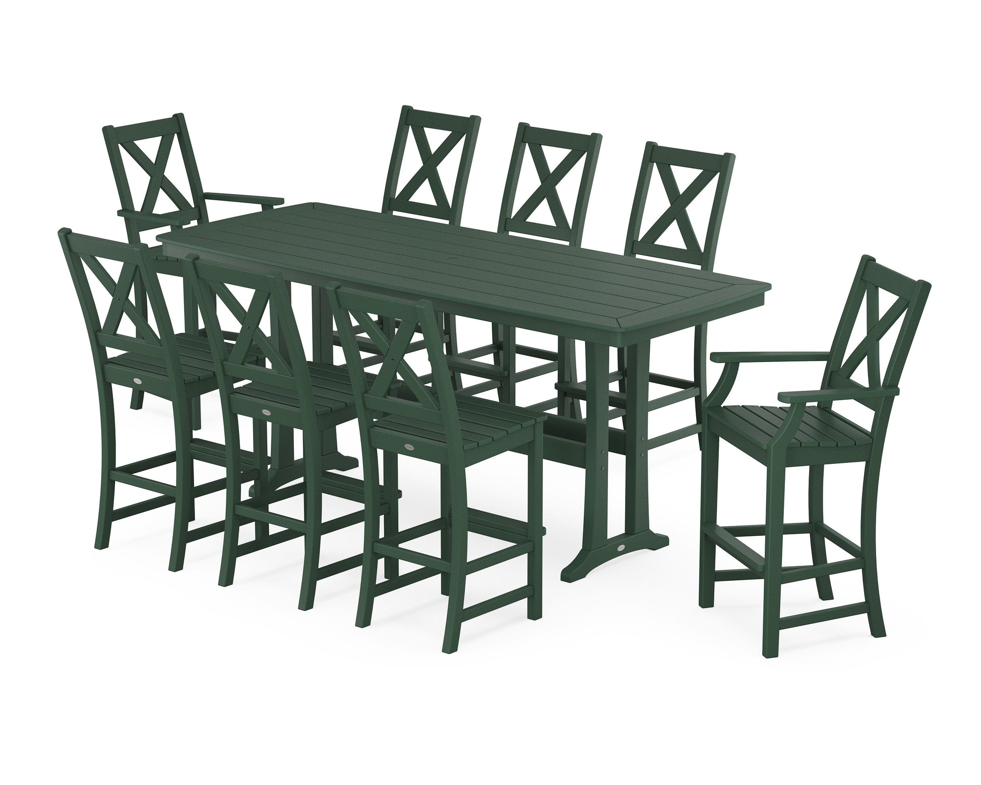 POLYWOOD Braxton 9-Piece Bar Set with Trestle Legs — Green