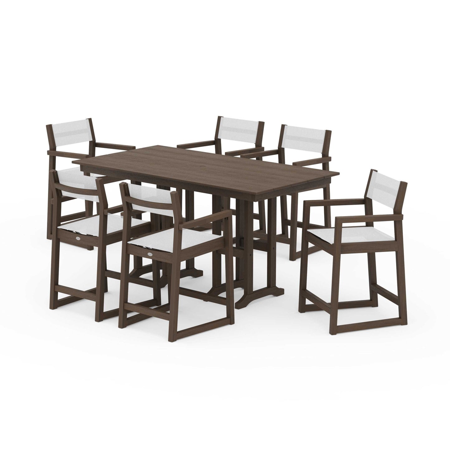 POLYWOOD EDGE Sling Arm Chair 7-Piece Farmhouse Counter Set — Kona / White Sling