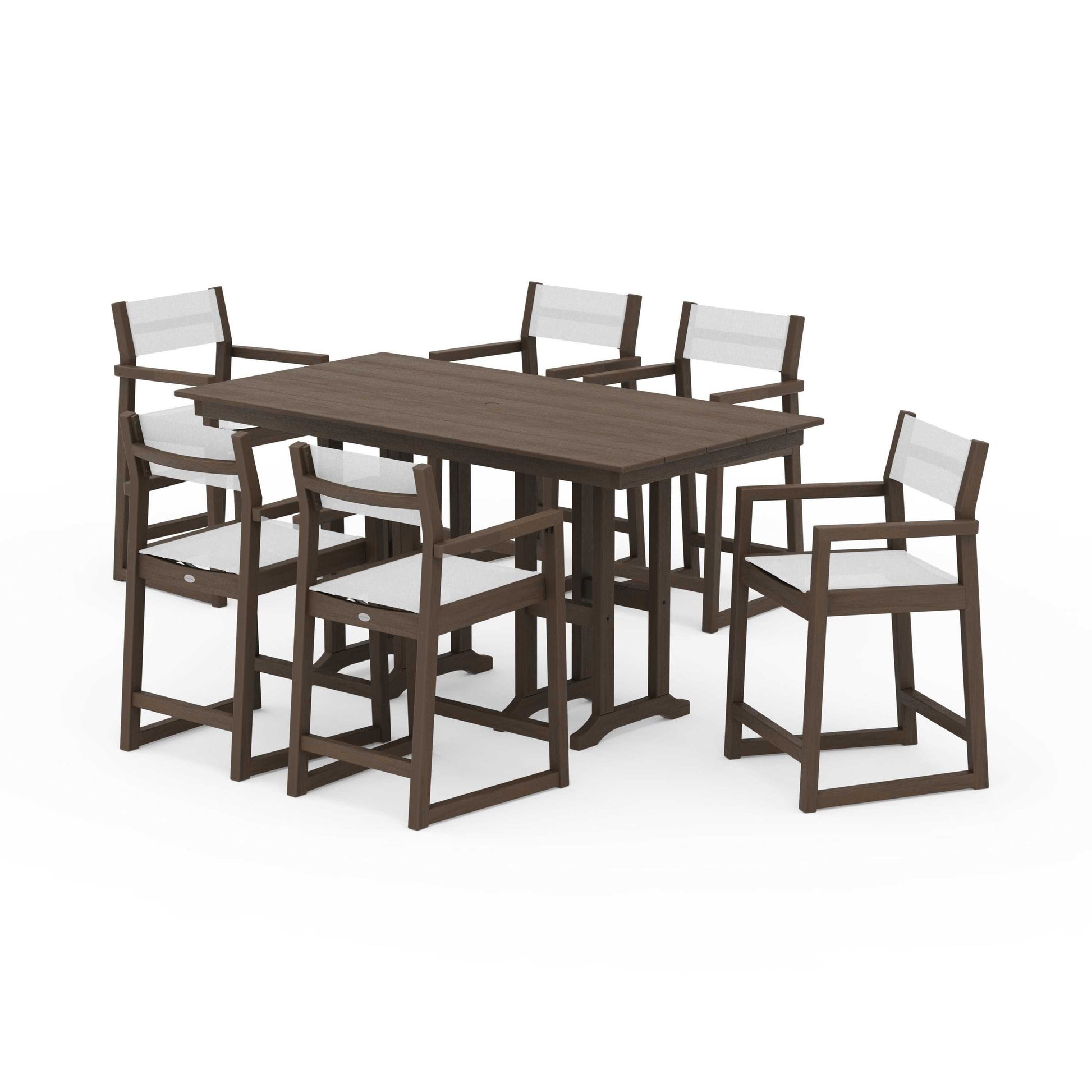 POLYWOOD EDGE Sling Arm Chair 7-Piece Farmhouse Counter Set — Kona / White Sling