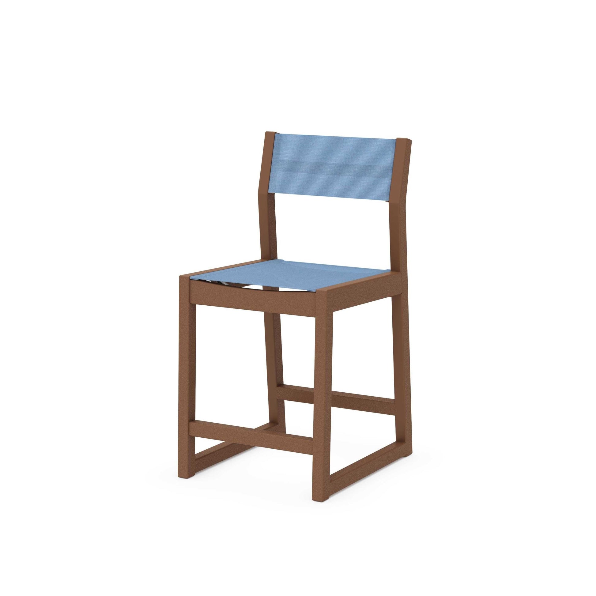POLYWOOD EDGE Sling Counter Side Chair — Teak / Poolside Sling