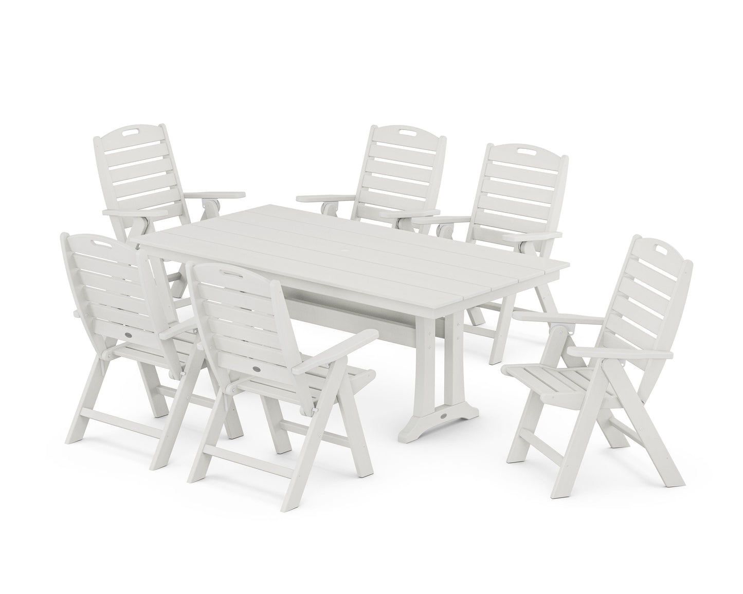 POLYWOOD Nautical Highback 7-Piece Farmhouse Dining Set with Trestle Legs — Vintage White