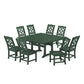 POLYWOOD Chinoiserie 9-Piece Square Farmhouse Side Chair Dining Set with Trestle Legs — Green