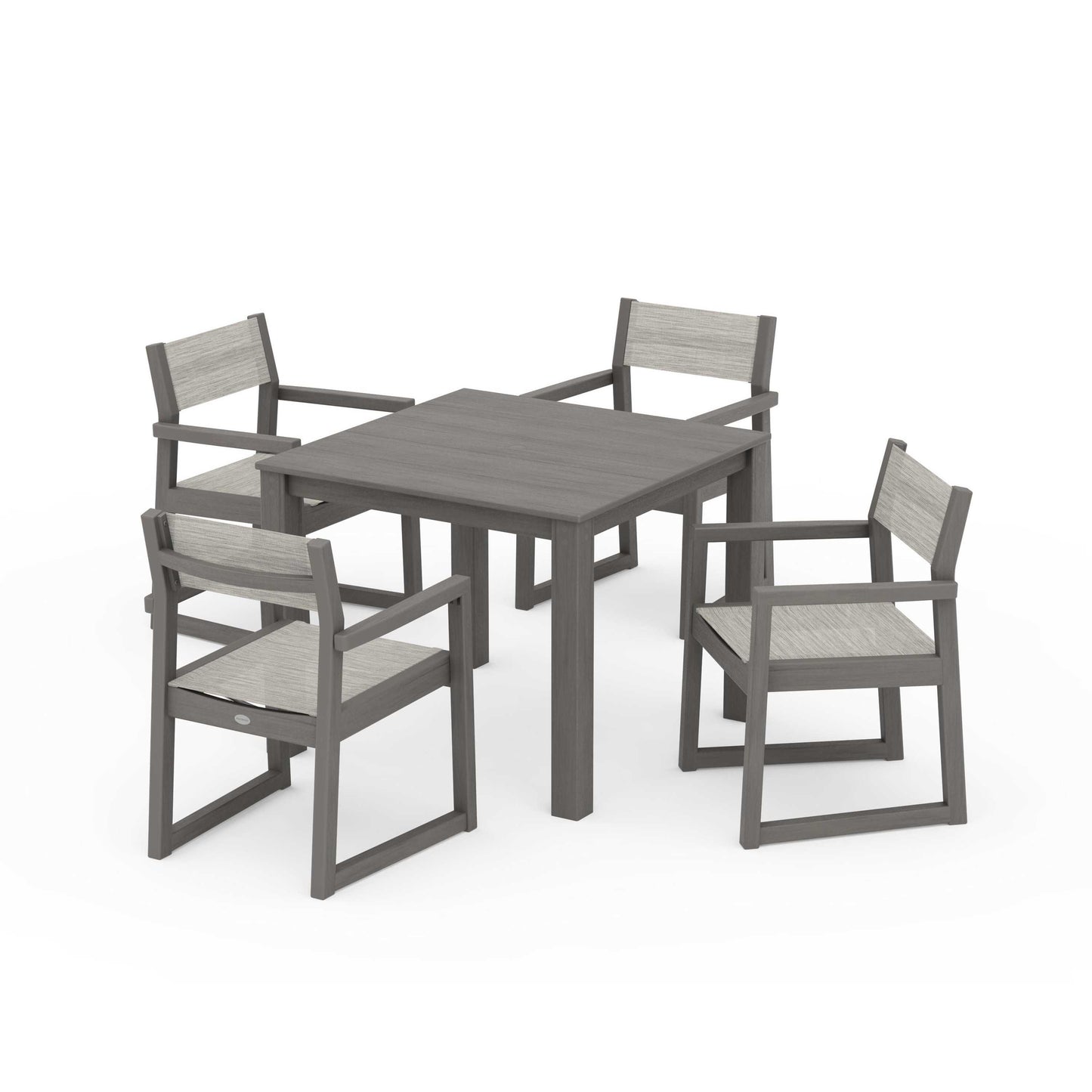POLYWOOD EDGE Sling Arm Chair 5-Piece Parsons Dining Set — Driftwood / Birch Sling