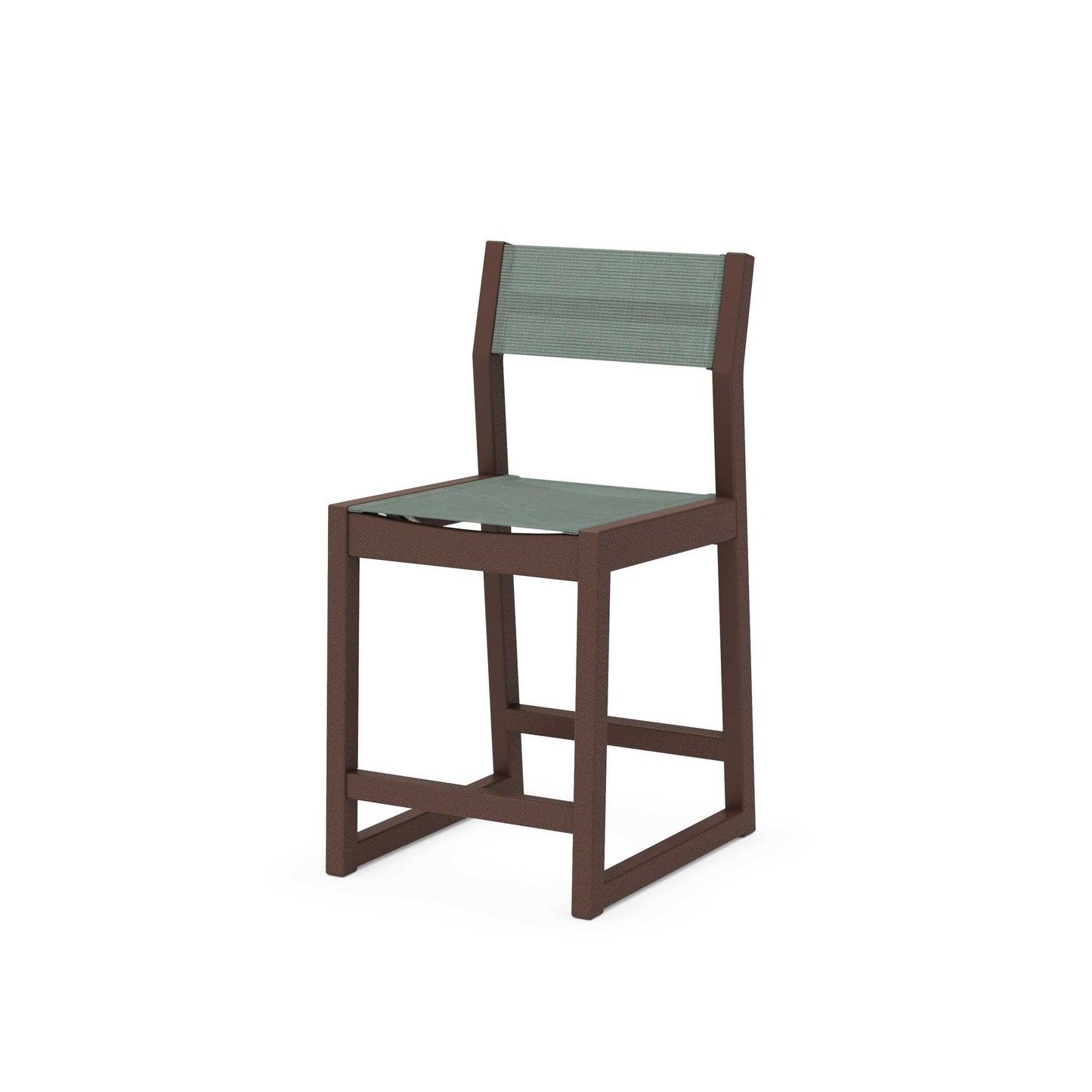 POLYWOOD EDGE Sling Counter Side Chair — Mahogany / Dupioni Sea Mist Sling