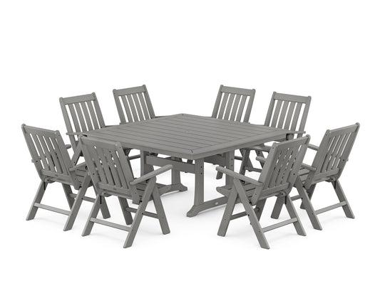 POLYWOOD Vineyard Folding Chair 9-Piece Square Dining Set with Trestle Legs — Slate Grey