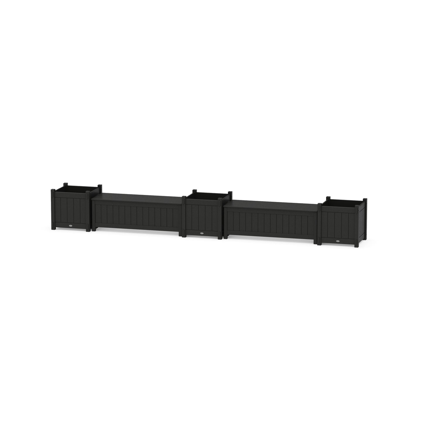 POLYWOOD 48" Vineyard Straight Double Planter Storage Bench Set- Large — Black