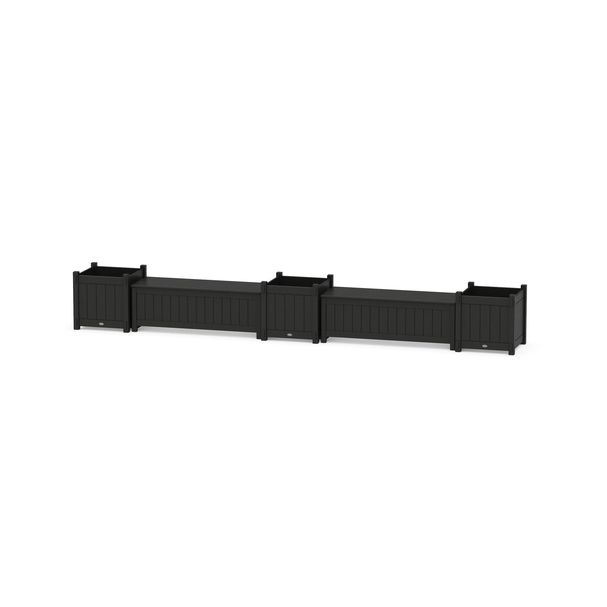 POLYWOOD 48" Vineyard Straight Double Planter Storage Bench Set- Large — Black
