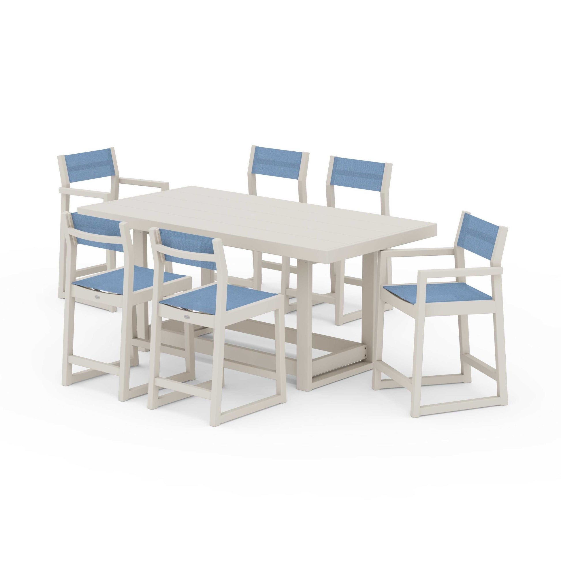 POLYWOOD EDGE Sling 7-Piece Counter Table Set — Sand / Poolside Sling