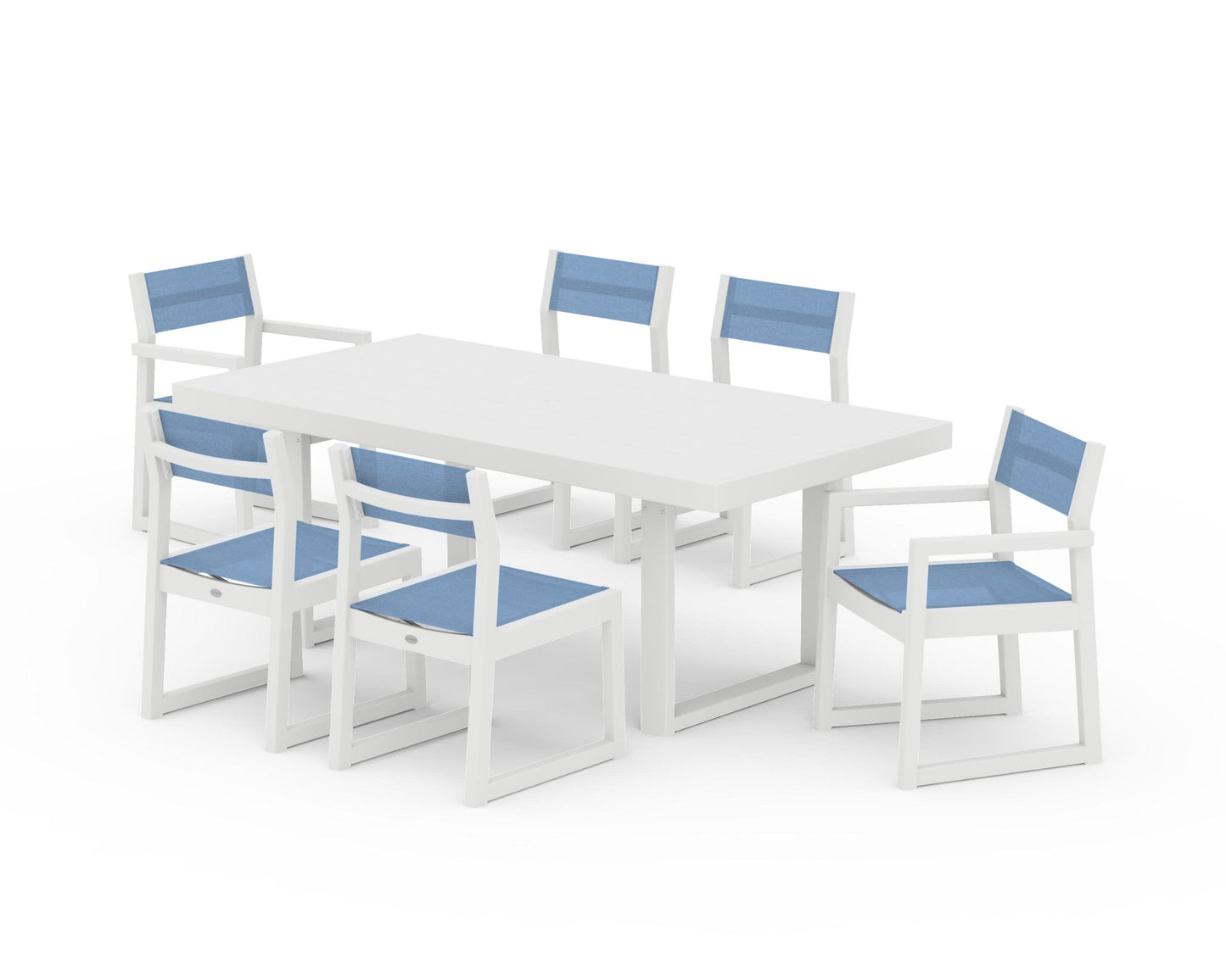 POLYWOOD EDGE Sling 7-Piece Dining Set — White / Poolside Sling