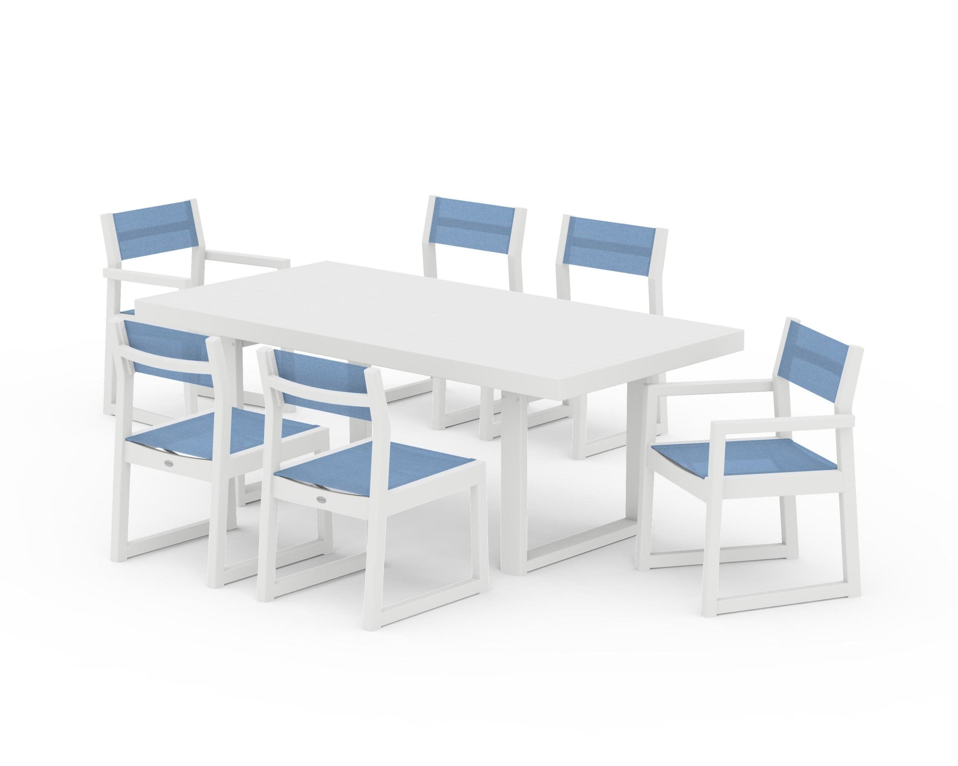 POLYWOOD EDGE Sling 7-Piece Dining Set — White / Poolside Sling
