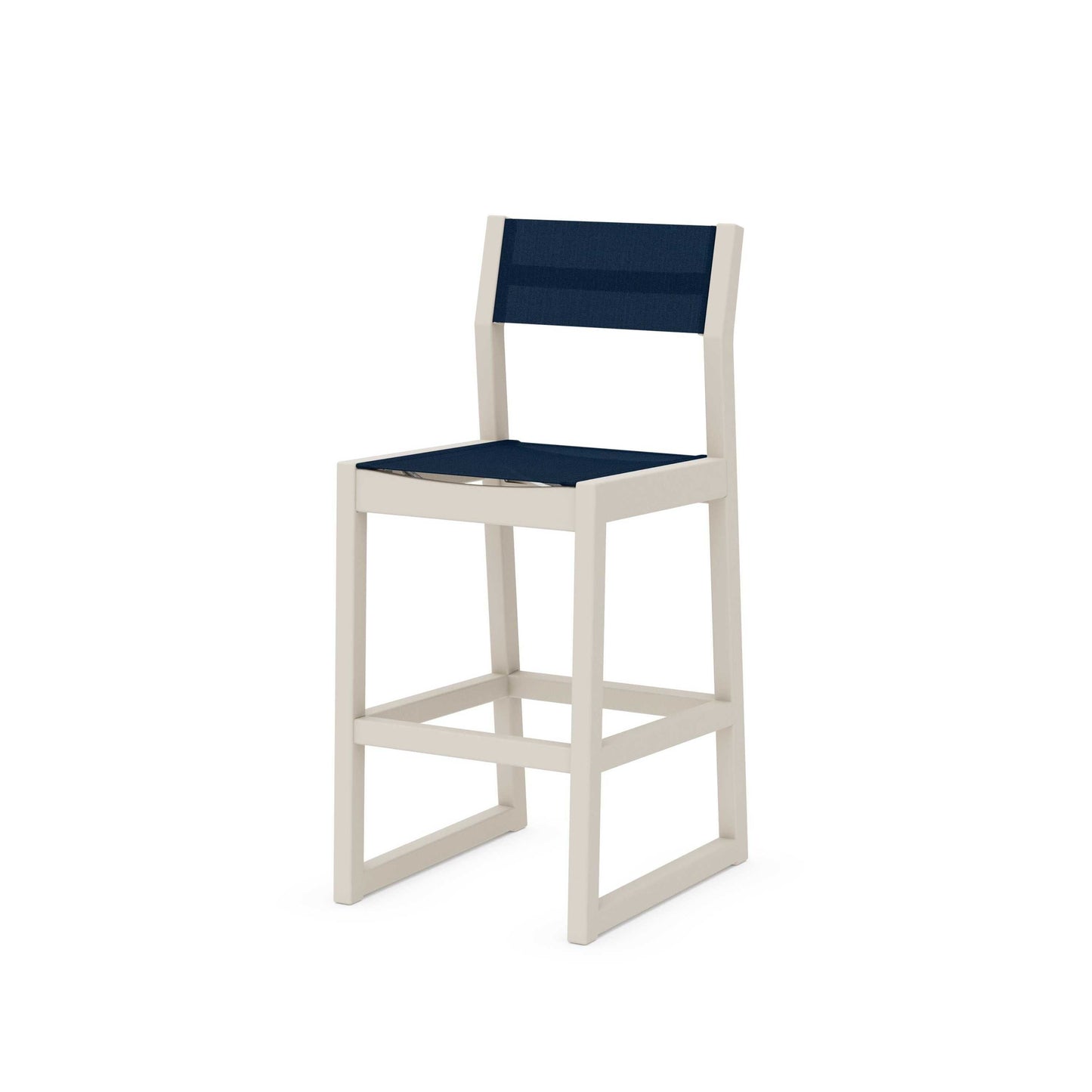POLYWOOD EDGE Sling Bar Side Chair — Sand / Navy Blue Sling