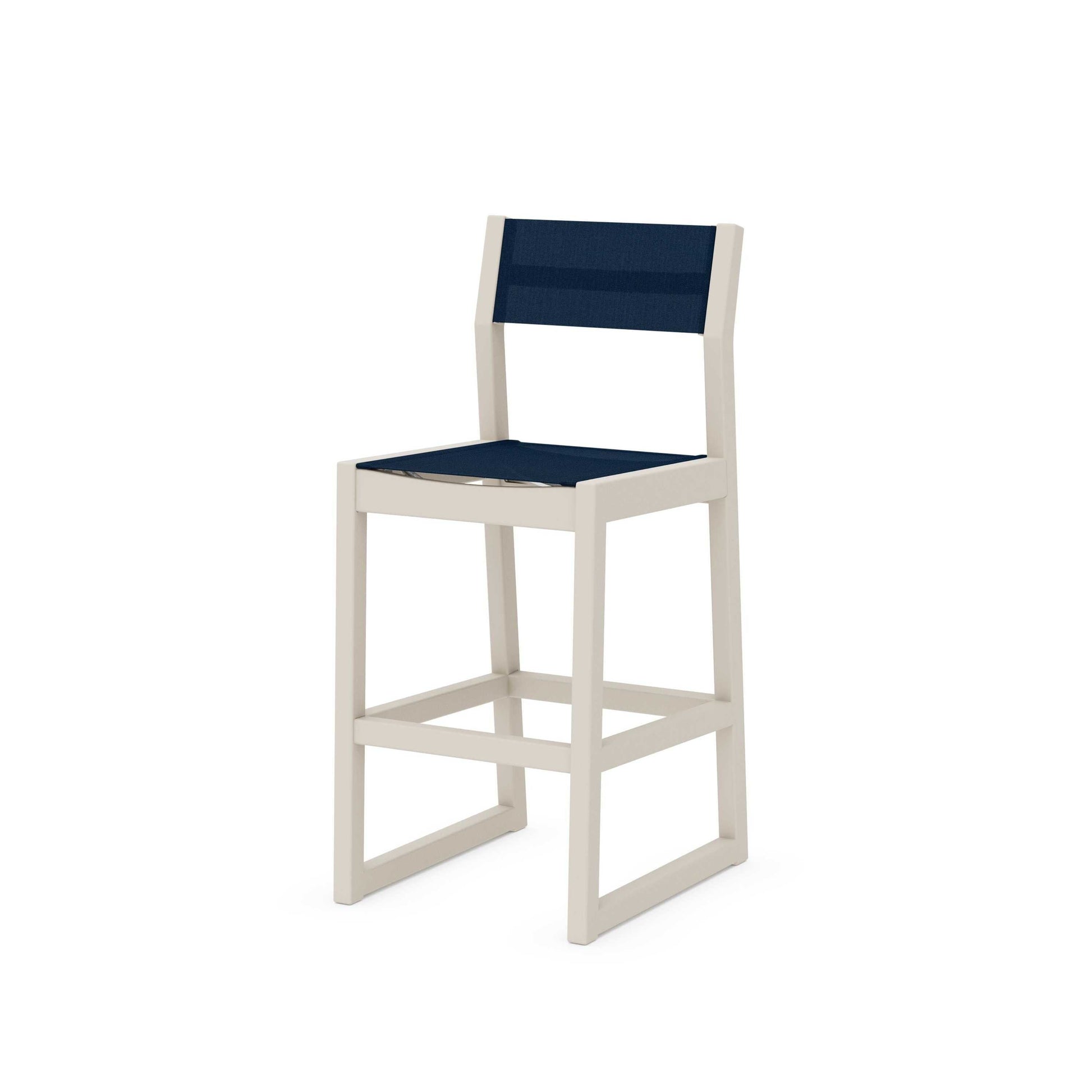 POLYWOOD EDGE Sling Bar Side Chair — Sand / Navy Blue Sling