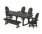 POLYWOOD Vineyard Curveback Adirondack Swivel Chair 6-Piece Dining Set with Bench — Black