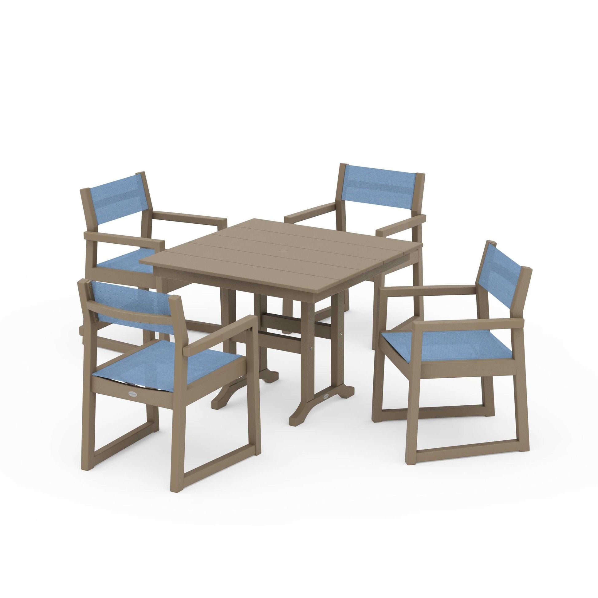 POLYWOOD EDGE Sling Arm Chair 5-Piece Farmhouse Dining Set — Vintage Sahara / Poolside Sling